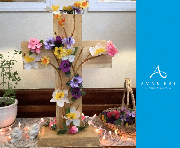 An Avamere at Sandy assisted living resident is a talented wood carver and created a special cross for Easter.
