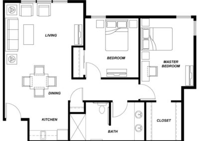 Avamere at Sandy 2 Bedroom 980 sq ft floor plan
